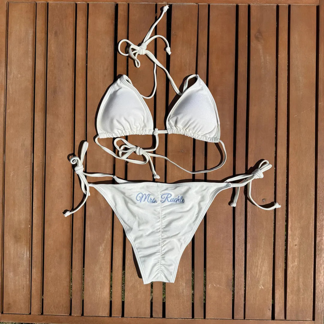 Custom Embroidered Bridal Swimsuit, Personalized Bridal Bikini - Etsy | Etsy (US)