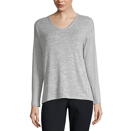 a.n.a Womens V Neck Long Sleeve Tunic Top | JCPenney