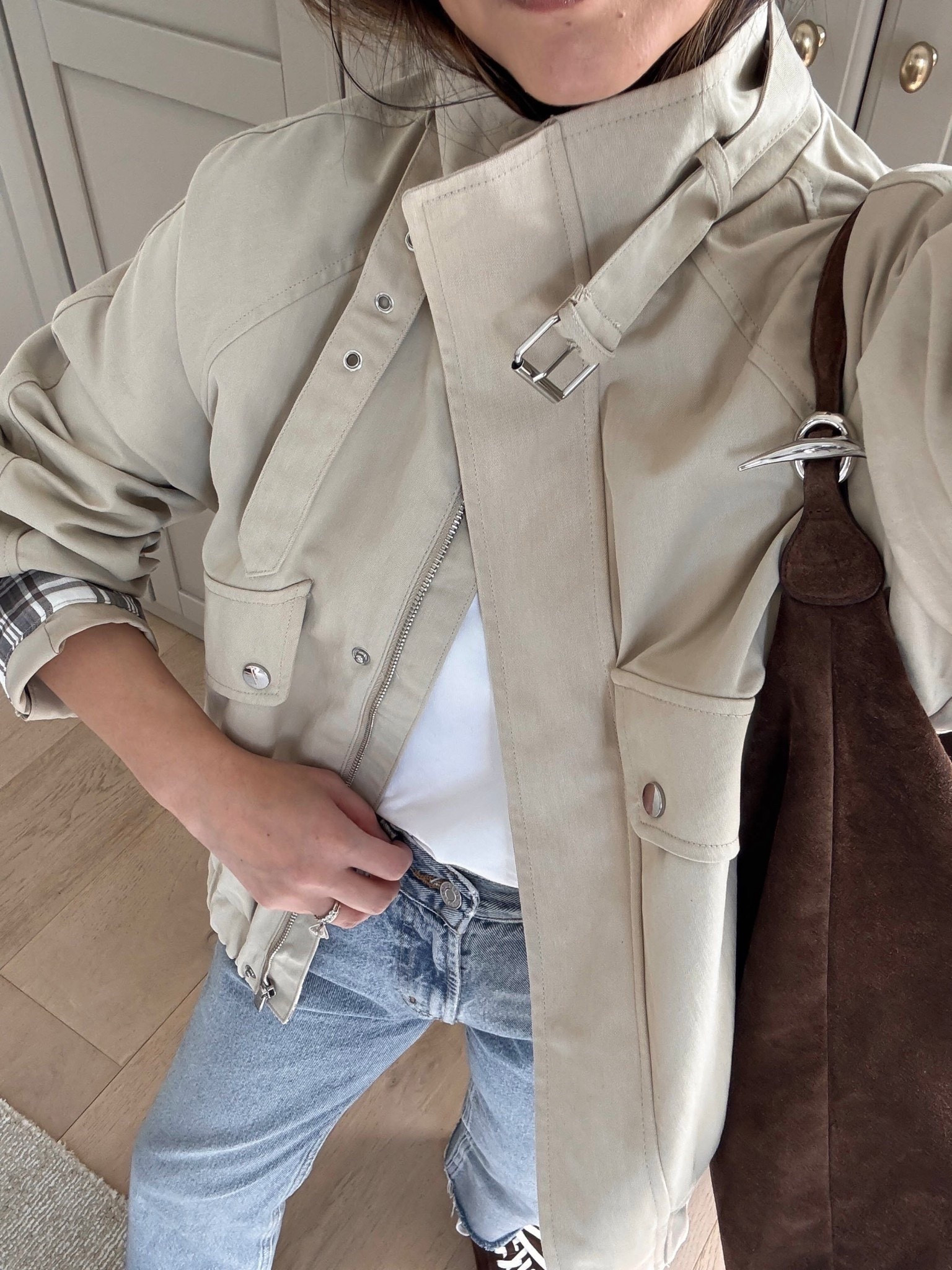 Spring Jackets: Zara High Neck Beige Jacket. I love this jacket! The color coupled with the high neck and details, makes this a great elevated everyday option.

Zara jacket xs - runs oversized
Madewell tee xs
AGOLDE Valen jeans 24 - cut hems
Madewell socks - old
Dolce Vita Sneakers 6 - run small
Liffner Hobo Pillow bag
Celine sunglasses
Quince earrings
Dorsey James necklace 15"

Spring outfits, spring style, spring jackets, petite style 

#LTKmomlife #LTKootd #LTKPetite