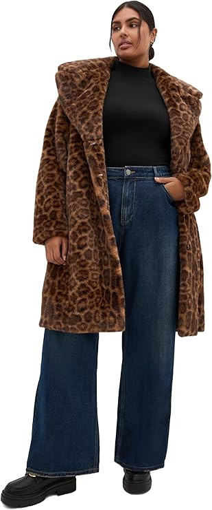 City Chic Women's Plus Size Coat - Remi Leopard Faux Fur | Amazon (US)