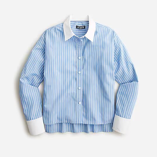 Relaxed-fit cropped cotton poplin shirt in easy stripe | J.Crew US