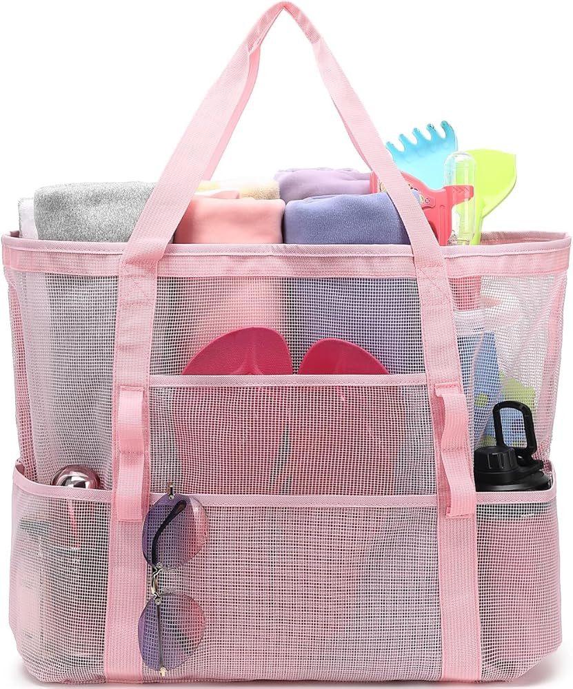 Mesh Beach Bag, Extra Large Beach Tote with Zipper Pocket Pool Bag for Cruise/Swim/Vacation Essen... | Amazon (US)