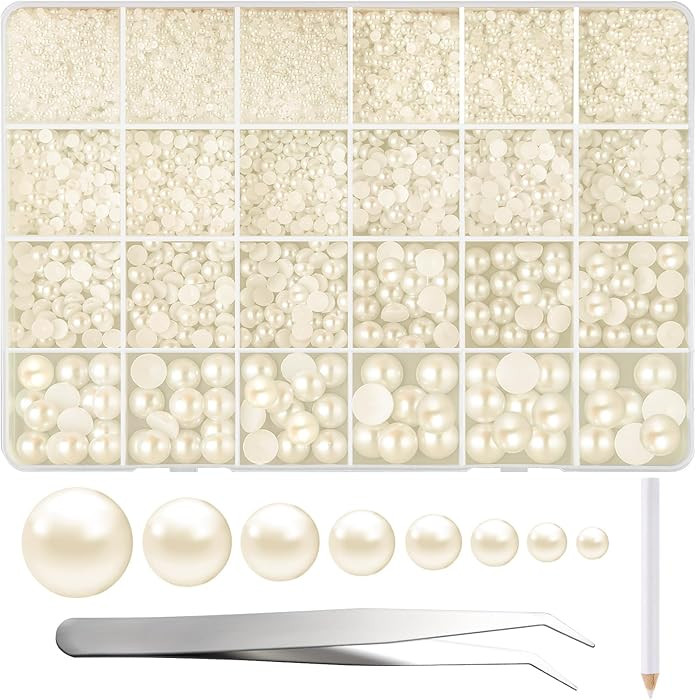 NACHLYNN 12000 Pcs Half Pearl Bead 8 Sizes Beige Flatback Pearl Beads Half Round Pearls for Craft... | Amazon (US)