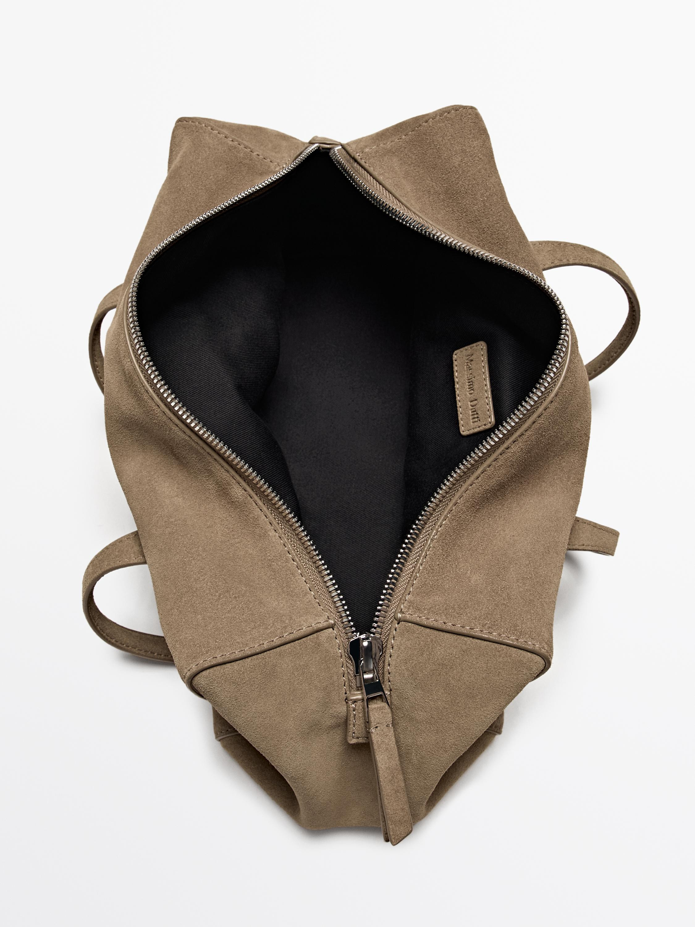 Split suede satchel bag · Sand · Leather Outerwear | Massimo Dutti | Massimo Dutti UK