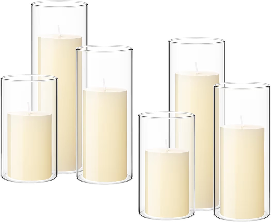 Shihanee Set of 6 Pillar Candles and Glass Cylinder Vases Clear Cylinder CandleHolders for Slim T... | Amazon (US)