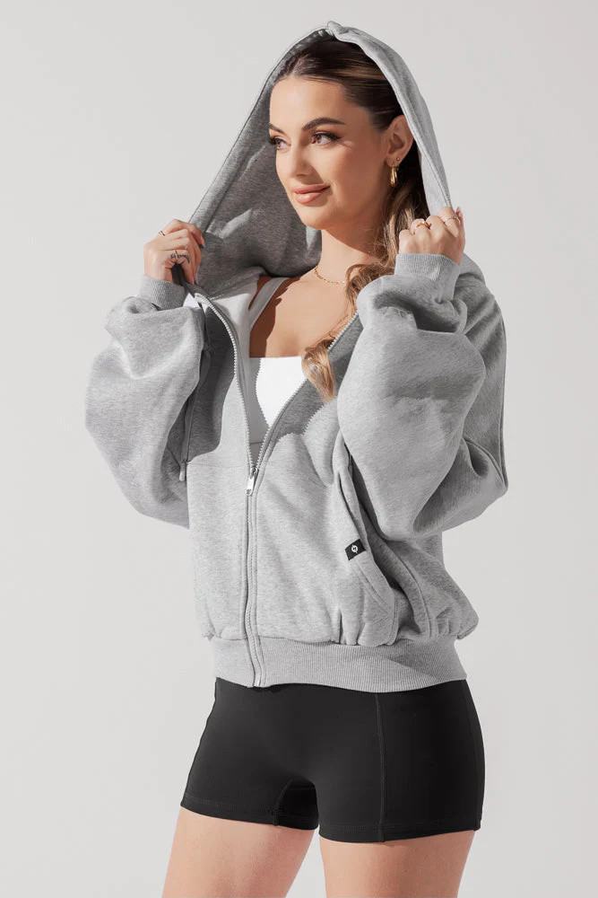 Zip Cloud Hoodie - Heather Grey by POPFLEX® L/XL | Casual Chic Boutique