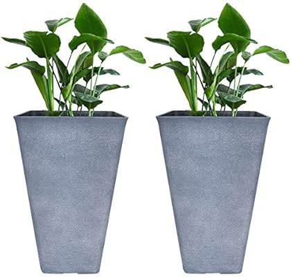 Tall Planters 26 Inch Large Flower Pots Pack 2, Indoor and Outdoor Patio Deck Resin Rectangular P... | Amazon (US)