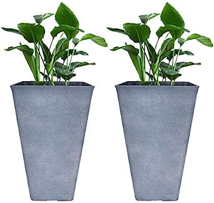Tall Planters 26 Inch Large Flower Pots Pack 2, Indoor and Outdoor Patio Deck Resin Rectangular P... | Amazon (US)