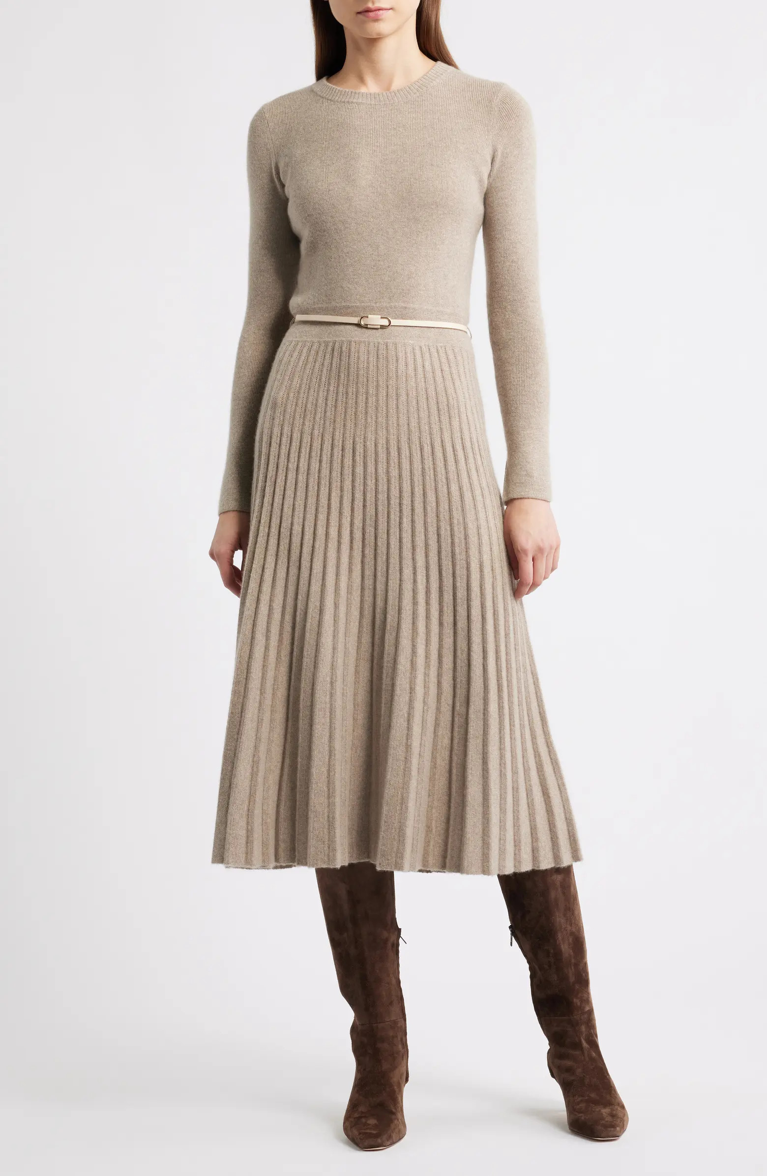 The Kellie Belted Long Sleeve Cashmere Midi Sweater Dress | Nordstrom