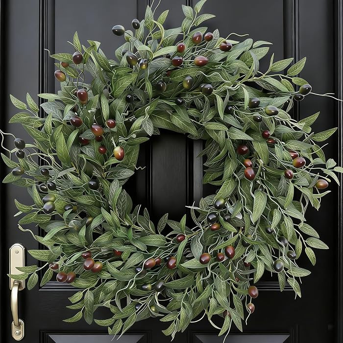 Olive Wreath 26 Inch Wreaths for Front Door with Purely Handmade Realistic Dense Olive Leaf Olive... | Amazon (US)