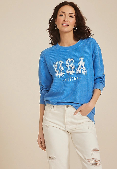 Americana Corded Crew Neck Sweatshirt | Maurices