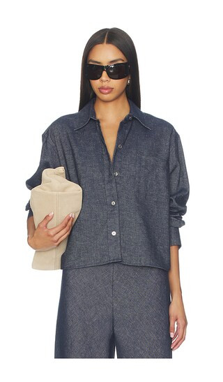 Cropped Long Sleeve Shirt in Indigo | Revolve Clothing (Global)