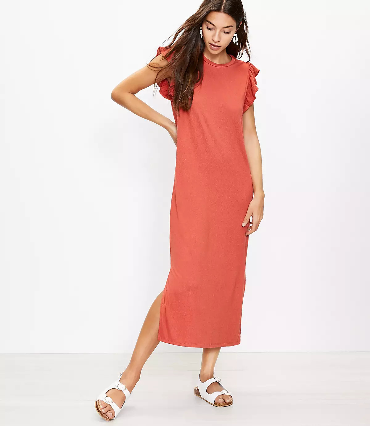Back Twist Ruffle Sleeve Dress | LOFT | LOFT