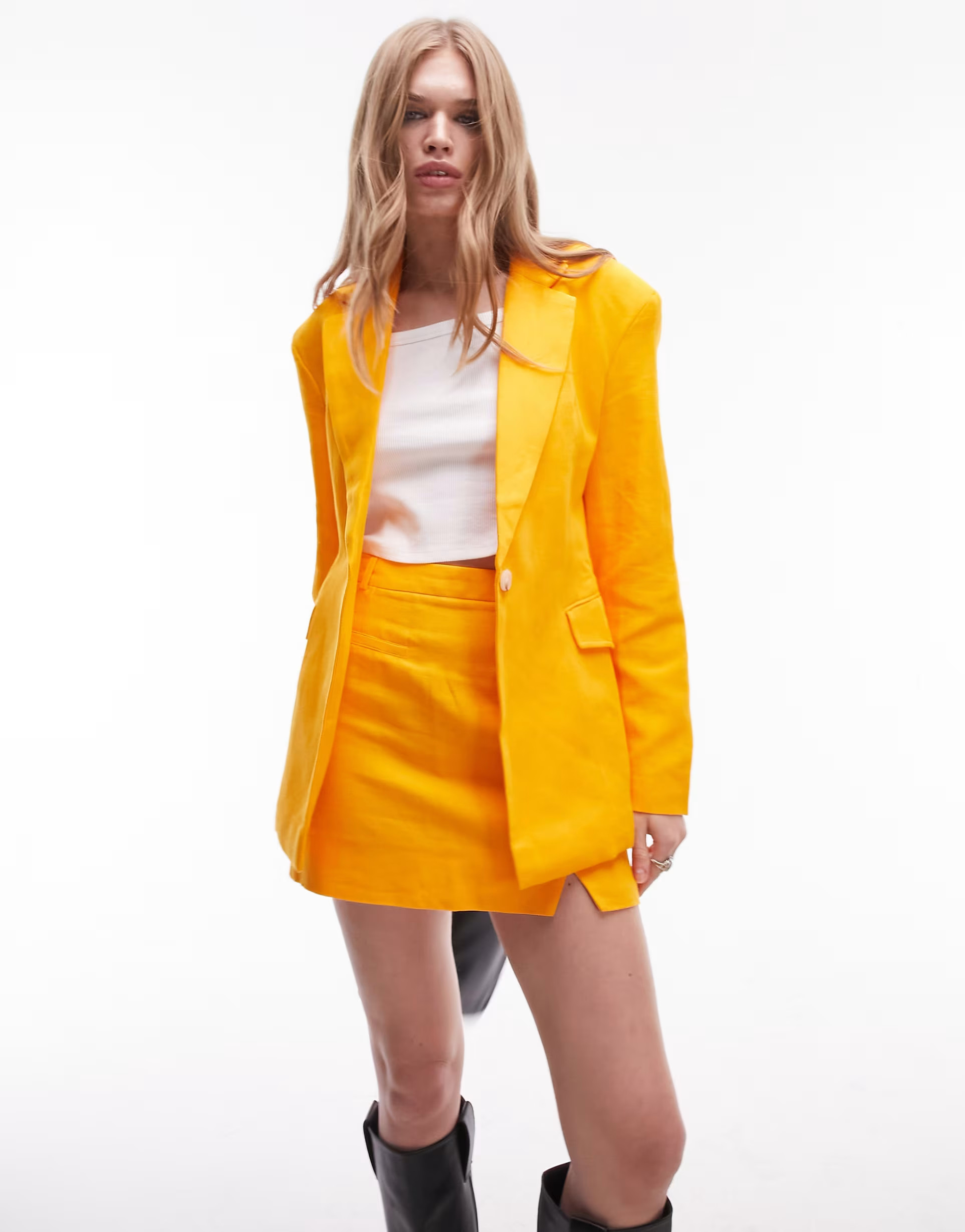 Topshop oversized linen blend blazer in mango - part of a set | ASOS (Global)