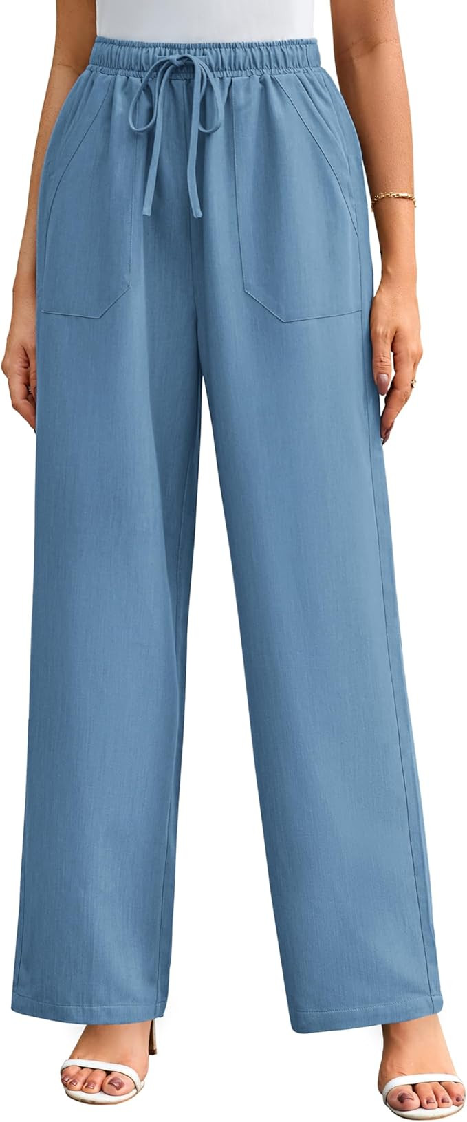 GRACE KARIN Women's Wide Leg Casual Pants Summer Lightweight Drawstring Elastic Waist Lounge Beac... | Amazon (US)