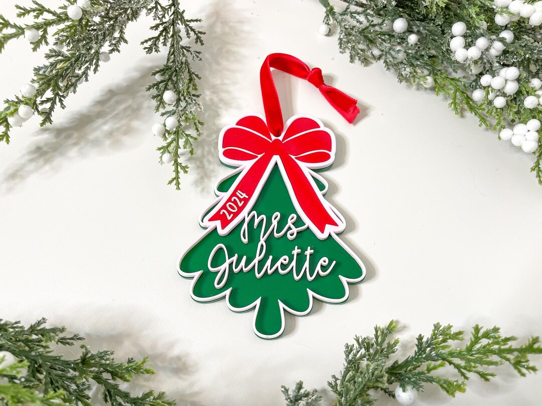 CHRISTMAS TREE ORNAMENT Personalized Name Holiday Ornament Teacher Gift Bow Girly Unique Pink - E... | Etsy (US)