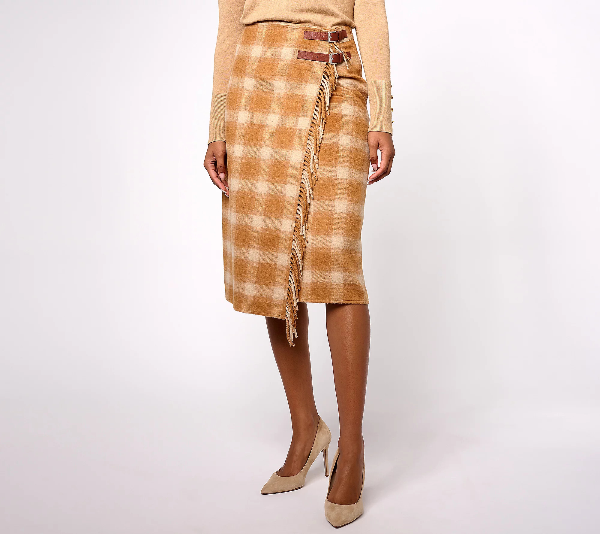 As Is Denim & Co. Heritage Plaid Blanket Skirt w/Fringe | QVC