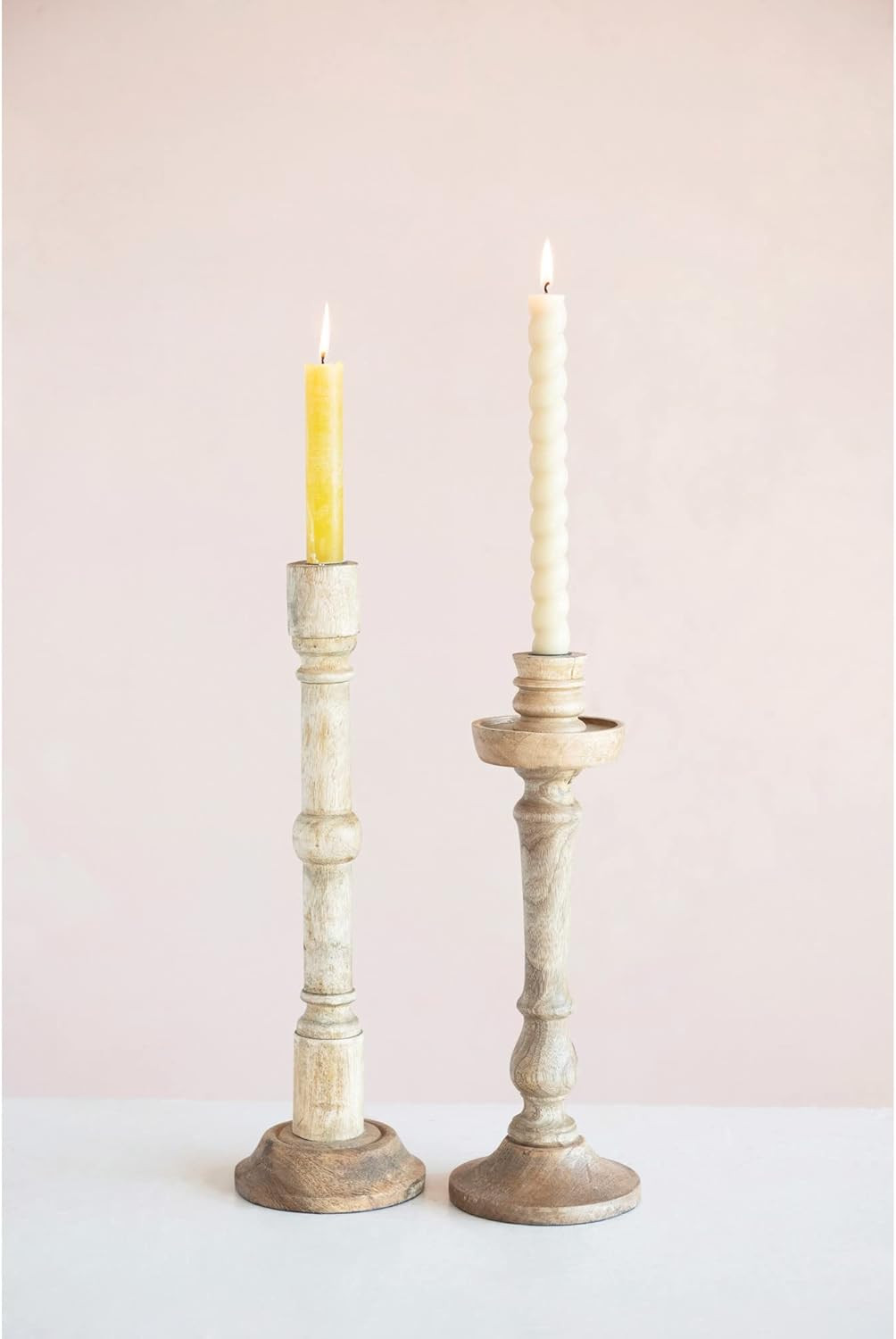 Creative Co-Op Hand-Carved Mango Wood Taper Holder, 14.5", Natural | Amazon (US)