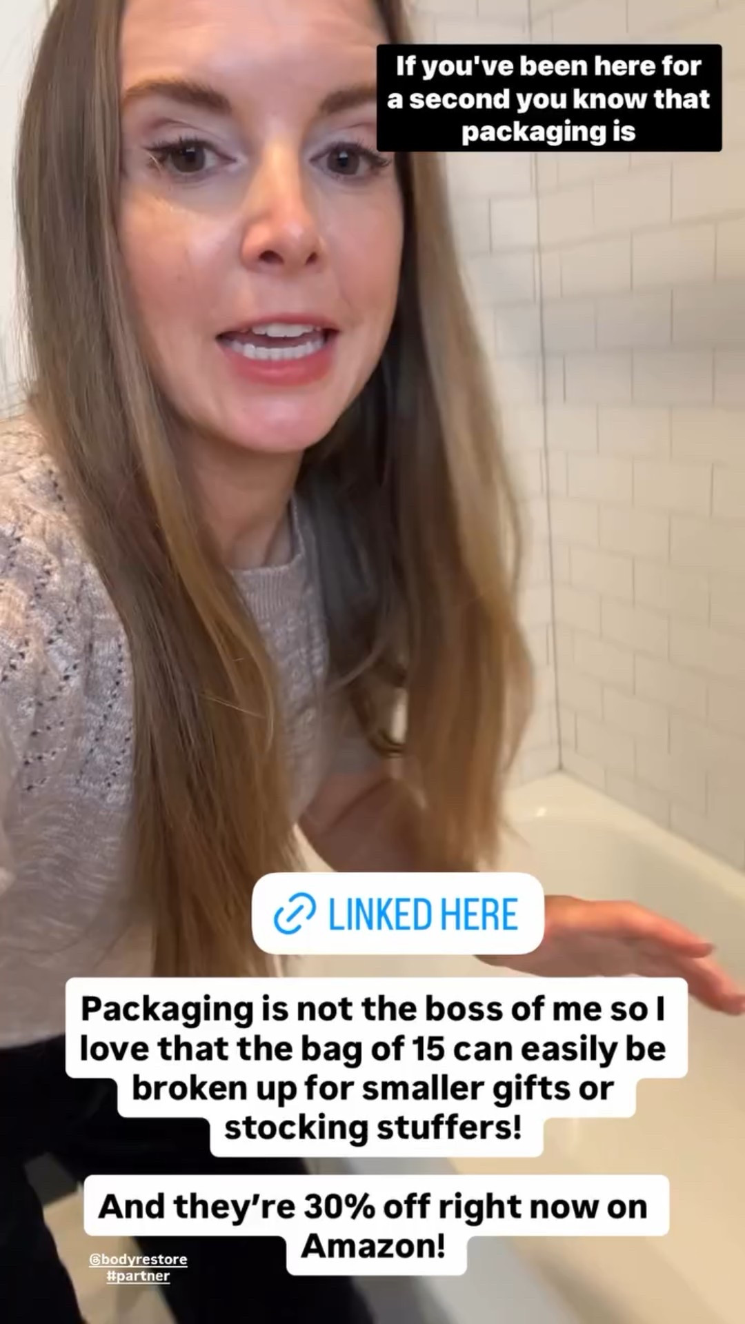 Packaging is not the boss of me so I love that the bag of 15 can easily be broken up for smaller gifts or stocking stuffers! 

And they’re 30% off right now on Amazon!  @bodyrestore #partner