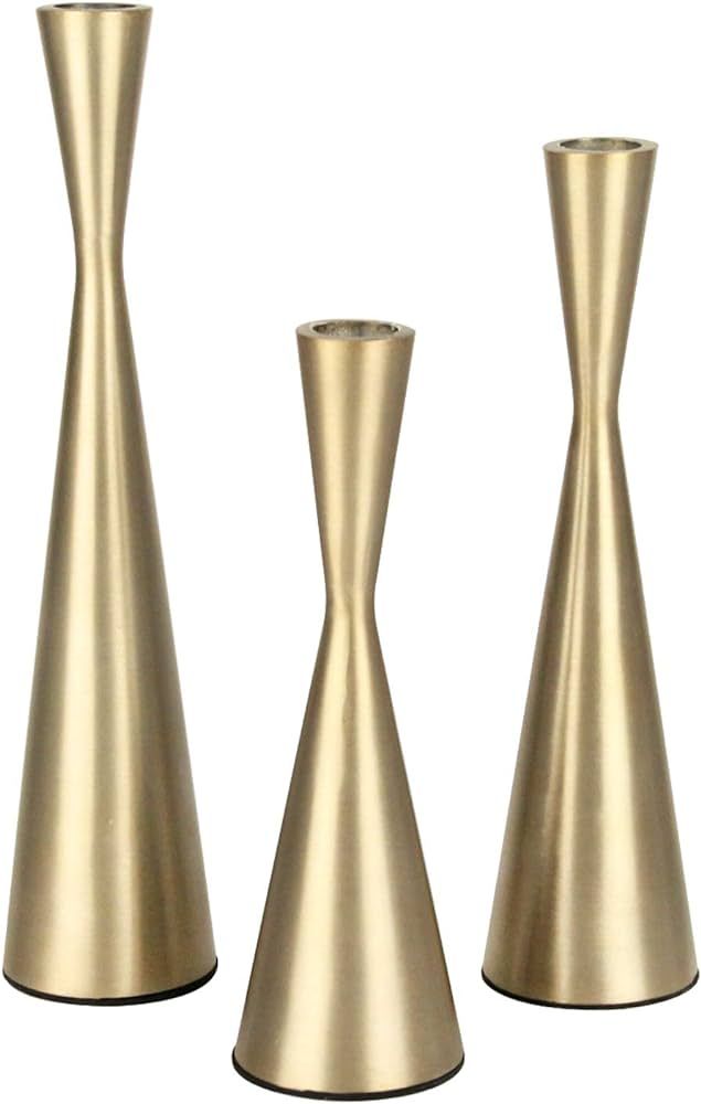 Vixdonos Brass Gold Taper Candlestick Holders Metal Candle Holders Set of 3 Table Mantel Decorati... | Amazon (US)