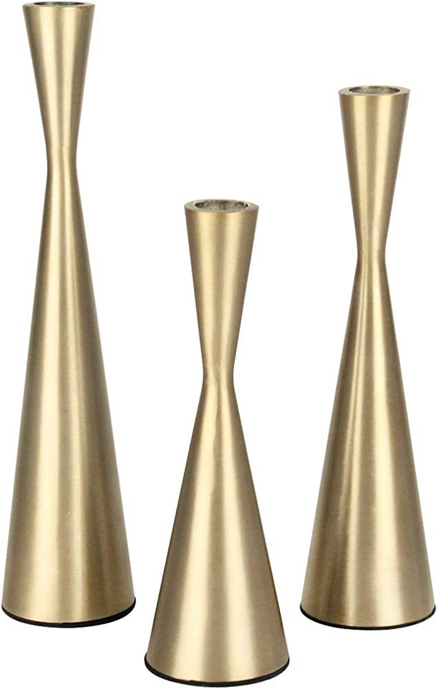 Vixdonos Brass Gold Taper Candlestick Holders Metal Candle Holders Set of 3 Table Mantel Decorati... | Amazon (US)