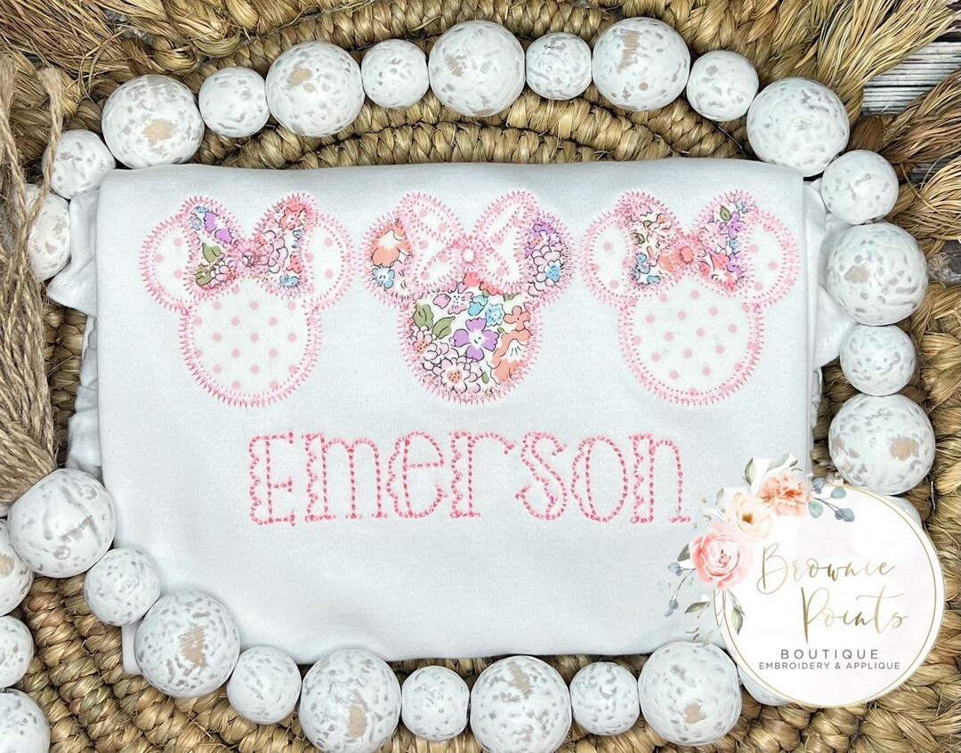 Mouse w/bow trio appliqué shirt, ruffle tshirt, ruffle romper | Etsy (US)