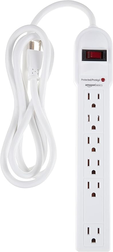 Amazon Basics Rectangular 6-Outlet Surge Protector Power Strip, 6-Foot Long Cord, 790 Joule - Whi... | Amazon (US)