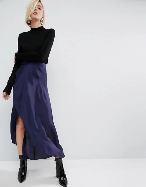 ASOS Maxi Wrap Skirt in Satin | ASOS US