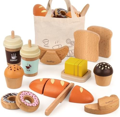 Wooden Play Food for Kids Kitchen, Pretend Play Bakery Toys Food | Amazon (US)
