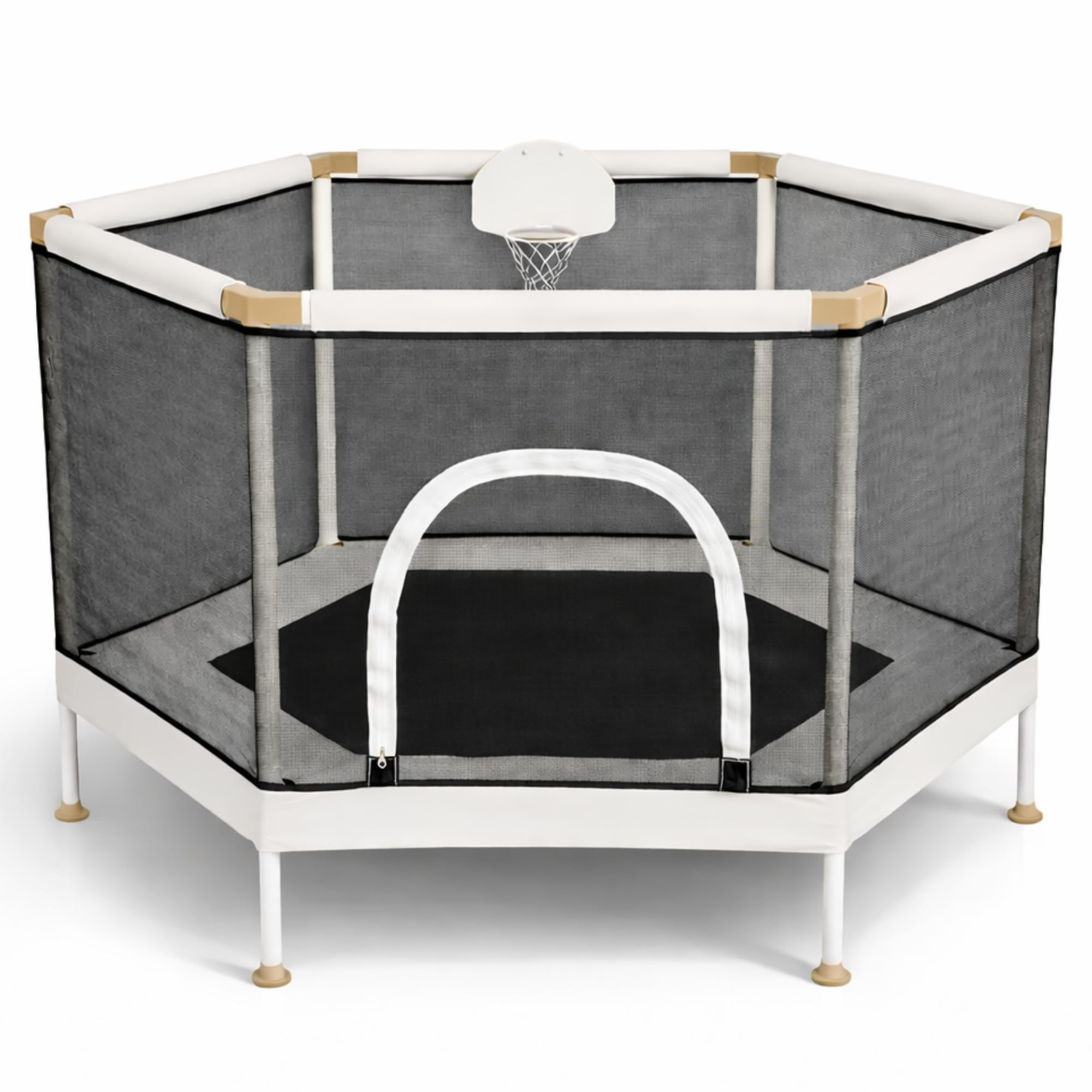 Kids Trampoline, Aesthetic Indoor and Outdoor Toddler Trampoline with Safety Net, Basketball Hoop... | Amazon (US)