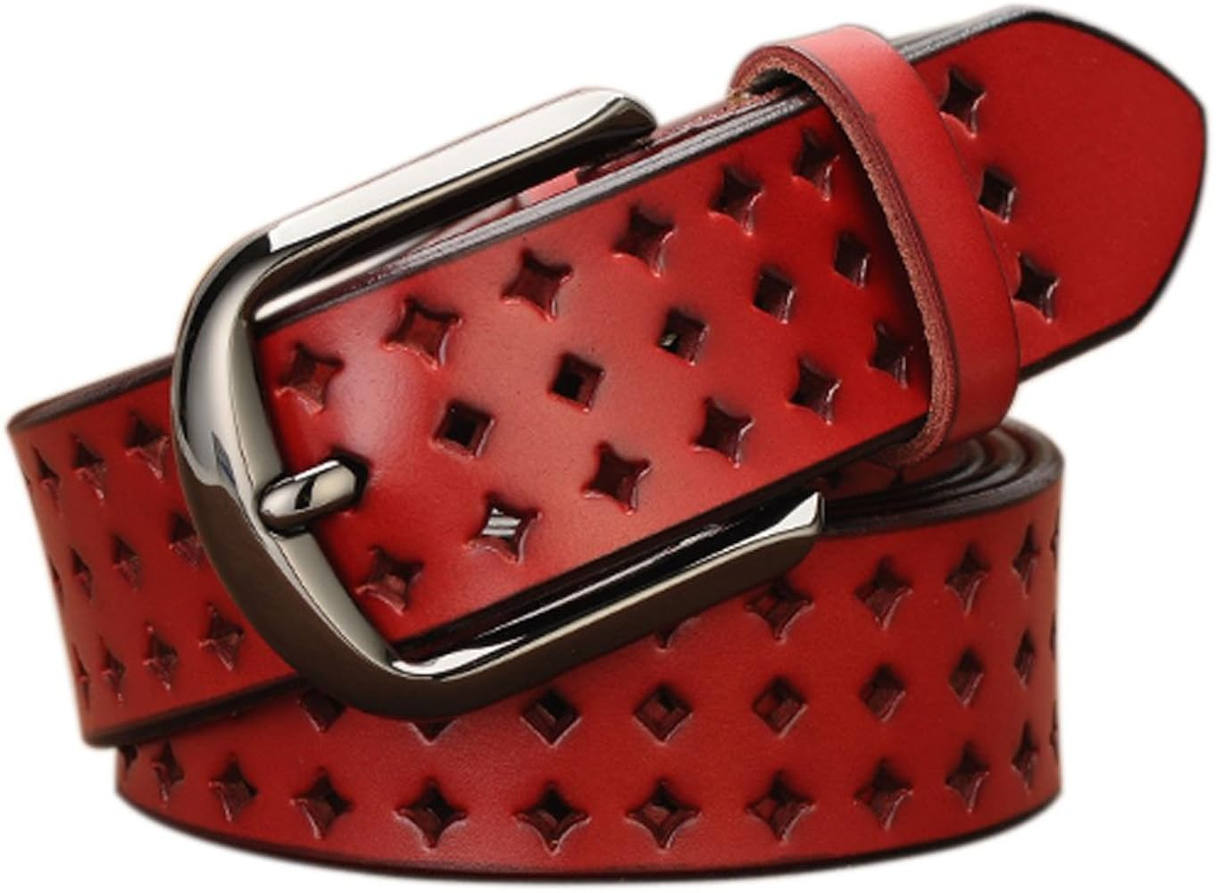 Hollow Leather Belts for Women, Soft Leather Womens Belts with Pin Buckle | Amazon (US)