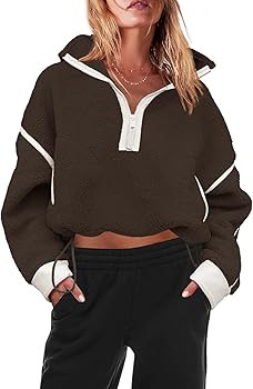 Panadila Womens Half Zip Sherpa Fleece Pullover Soft Oversized Sweatshirt with Pockets Warm Fuzzy... | Amazon (US)