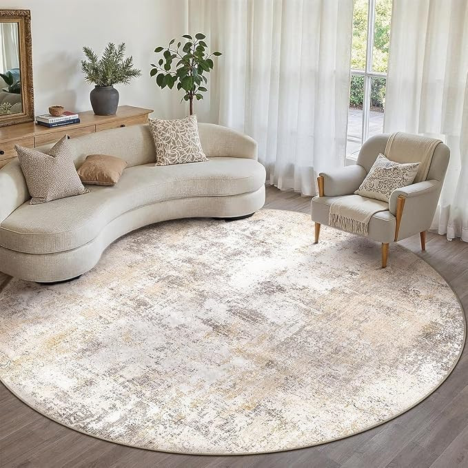 8x8 Beige Grey Abstract Round Rug | Amazon (US)