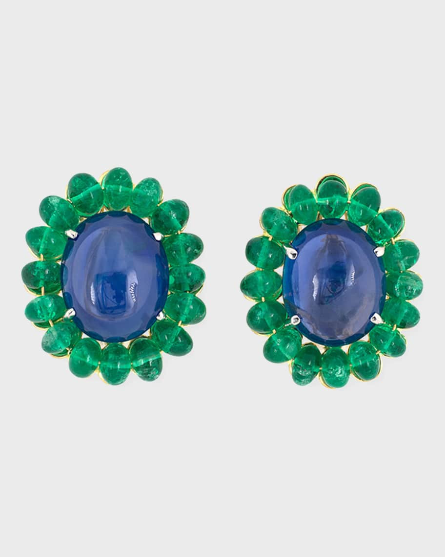 NM Estate Estate Sapphire and Emerald Cluster Clip Earrings | Neiman Marcus