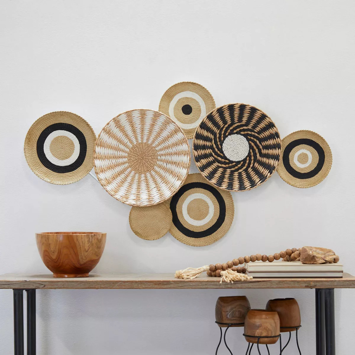 Dried Plant Plate Handmade Woven Wall Decor: Bohemian Raffia, Metal Frame - The Novogratz | Target