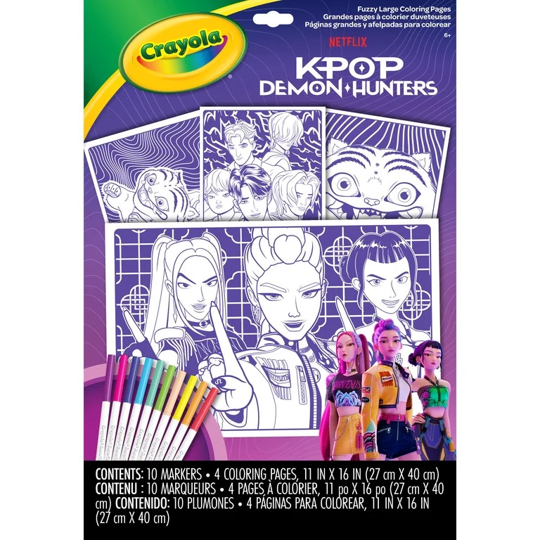 Crayola K Pop Demon Hunters Large Fuzzy Coloring Pages, 4 Poster Size Purple Fuzzy Sheets & 10 Su... | Walmart (US)