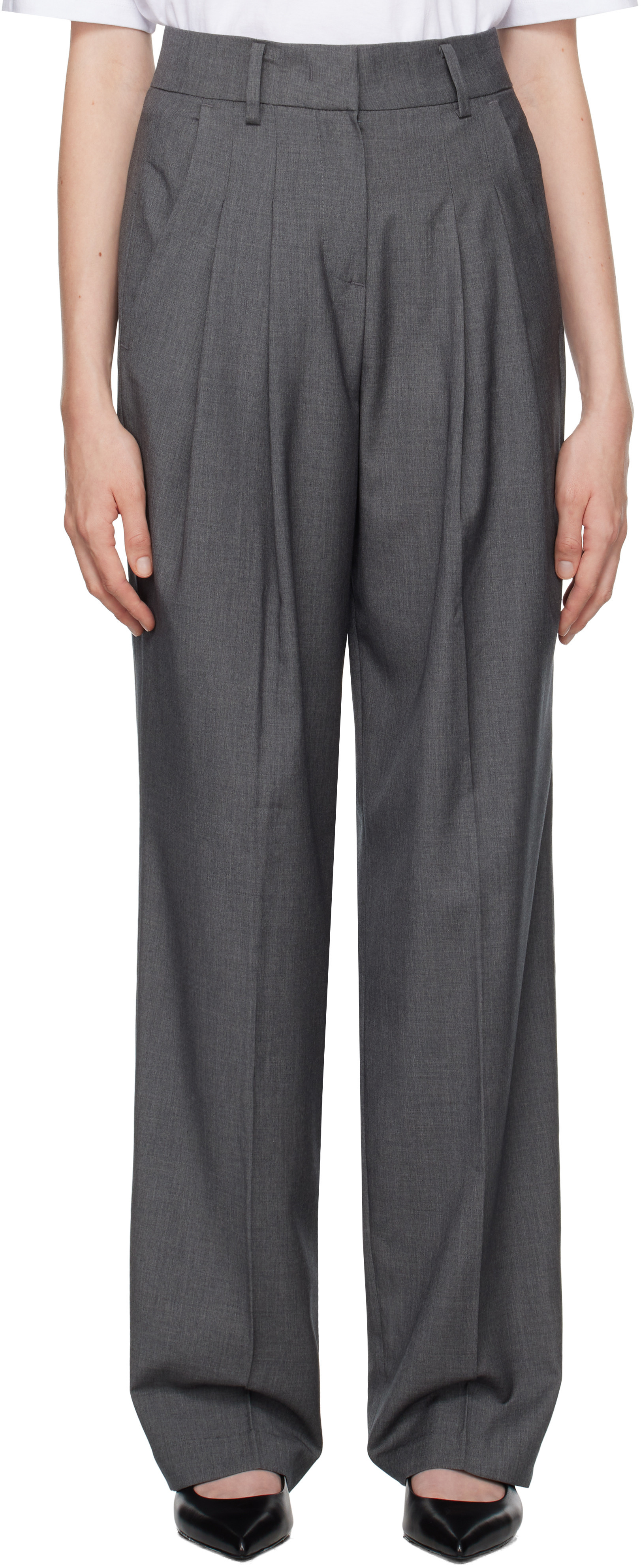 The Frankie Shop Gray Gelso Pleated Trousers | SSENSE