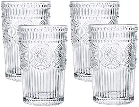 Kingrol 4 Pack 12.5 Ounces Romantic Water Glasses, Premium Drinking Glasses Tumblers, Vintage Gla... | Amazon (US)