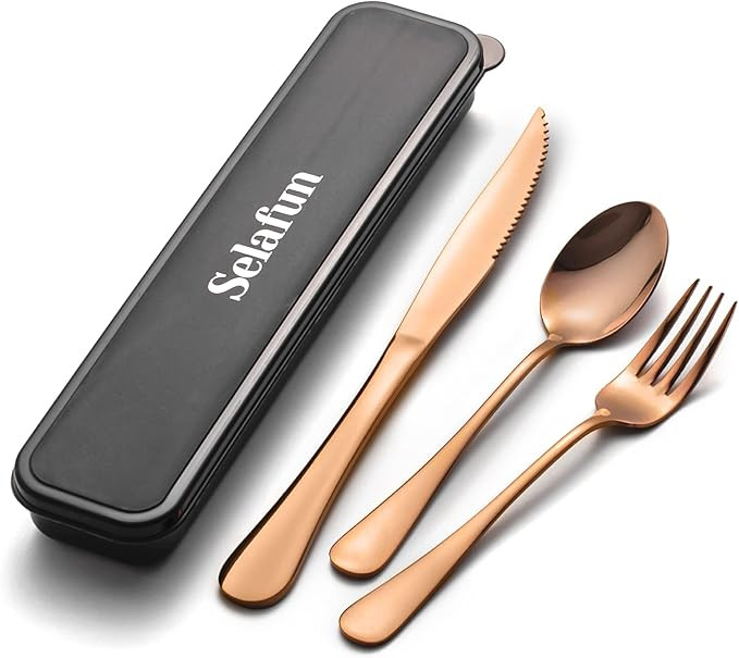 4-pieces Travel Set with Case Portable Silverware Utensils Set for work, Stainless Steel Reusable... | Amazon (US)