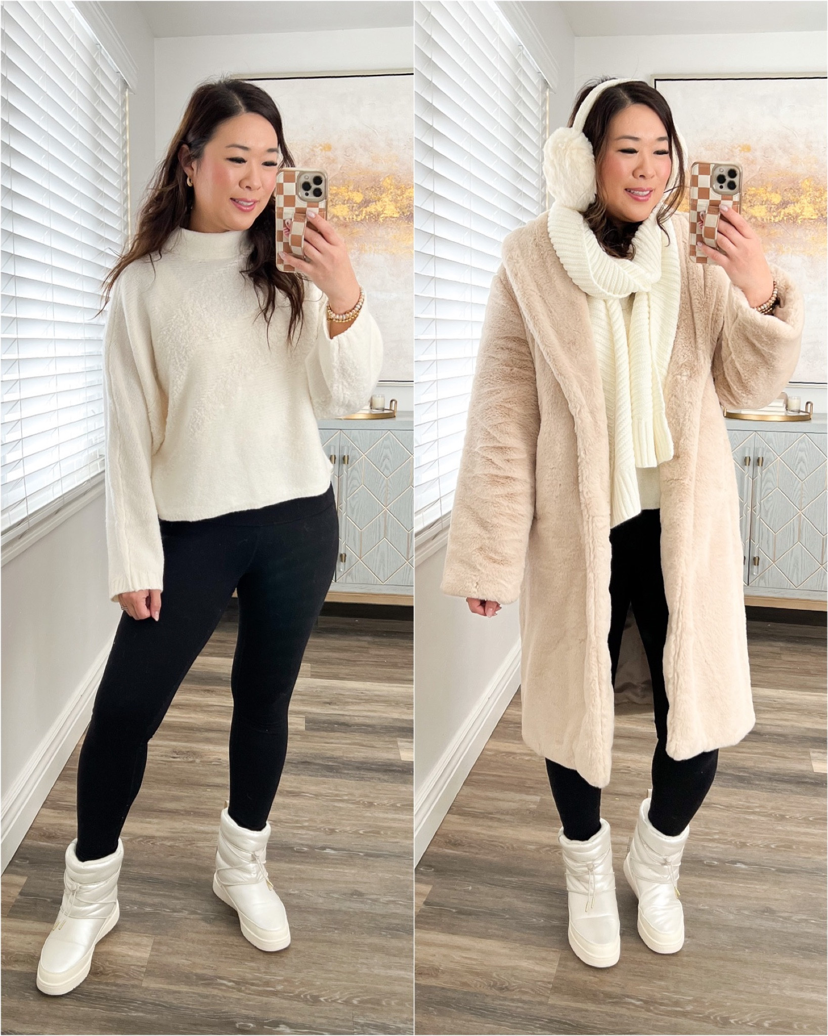 Ski Lodge / Apres Ski Outfit
Abercrombie Sweater: S/M
Faux Fur Coat: Small
Leggings: Medium