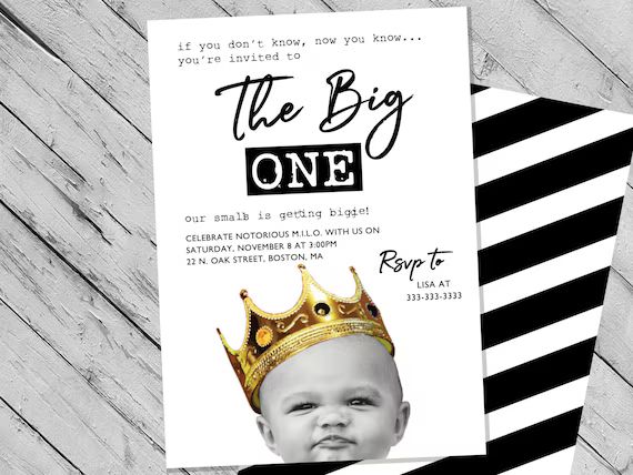 Big ONE First Birthday Invitation, Biggie Smalls 1st Birthday Invite, Notorious ONE, Personalized... | Etsy (US)