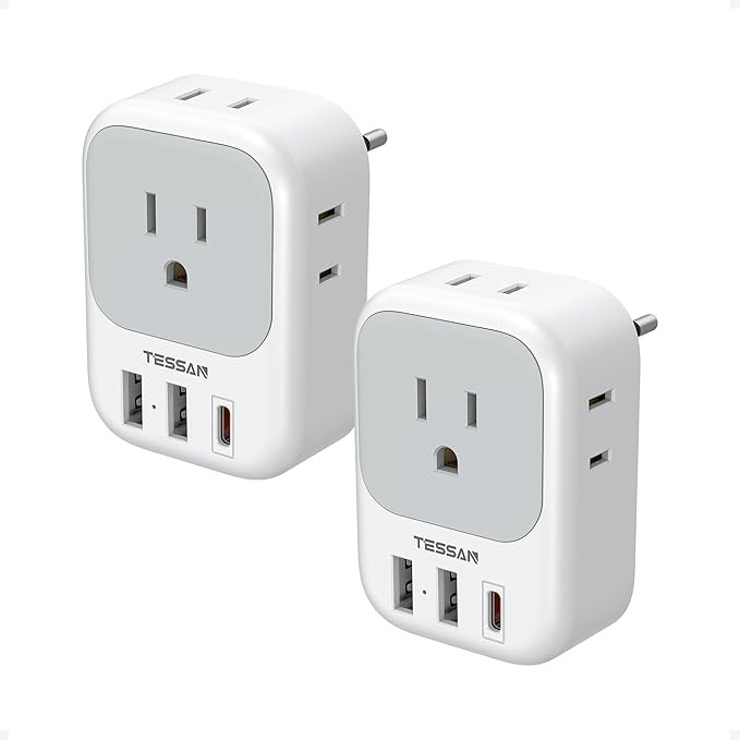 2 Pack European Travel Plug Adapter, TESSAN Europe Power Converter 4 Outlets 3 USB(1 USB C PD 20W... | Amazon (US)