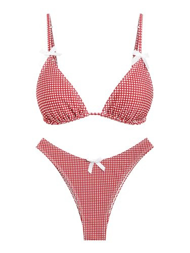 seamoly Women‘s Bikini Sets Two Piece Swimsuit Red Gingham Bow Decor Triangle Bikini Set Red, L | Amazon (US)