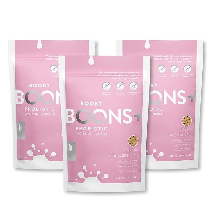 Booby Boons Lactation Cookies + Probiotics, Double Chocolate Chip, Pack of 3 Bags - 12 Cookies pe... | Amazon (US)