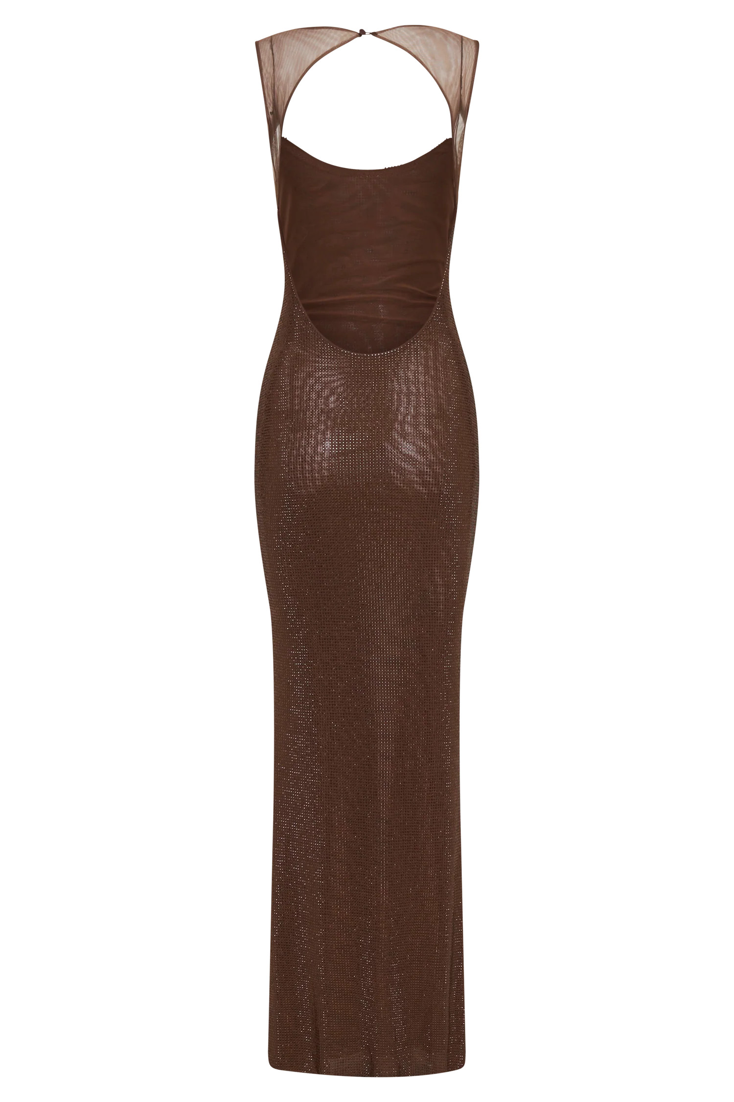 Jasmyn Hot Fix Maxi Dress With Mesh Back - Chocolate | MESHKI US