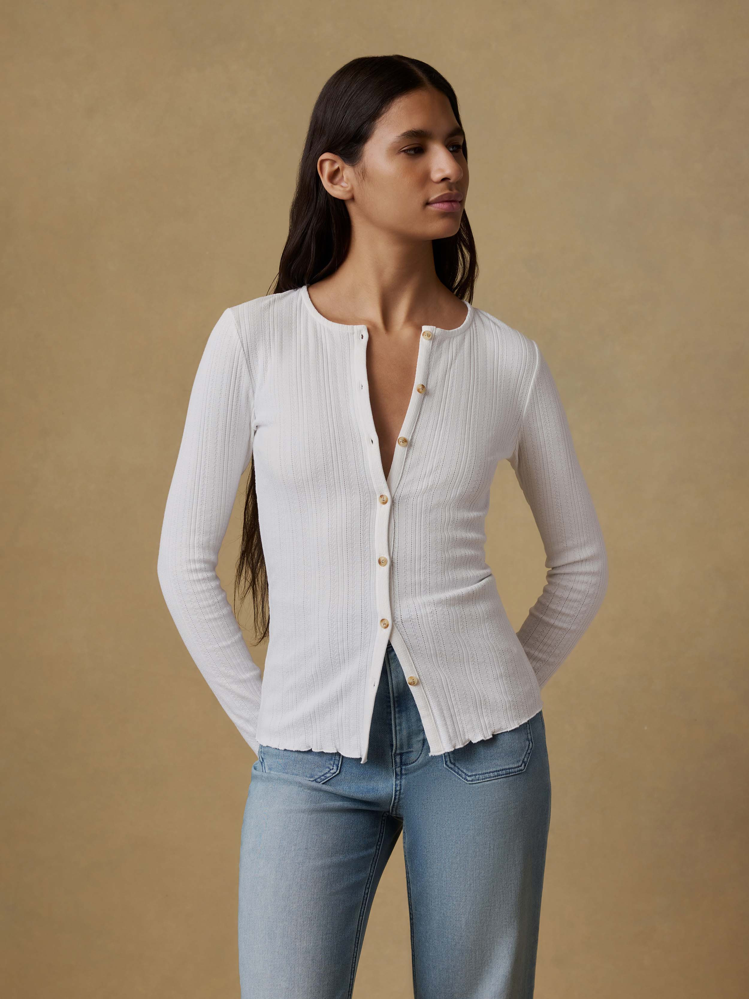 Paradise Pointelle Cardigan - White | Faherty