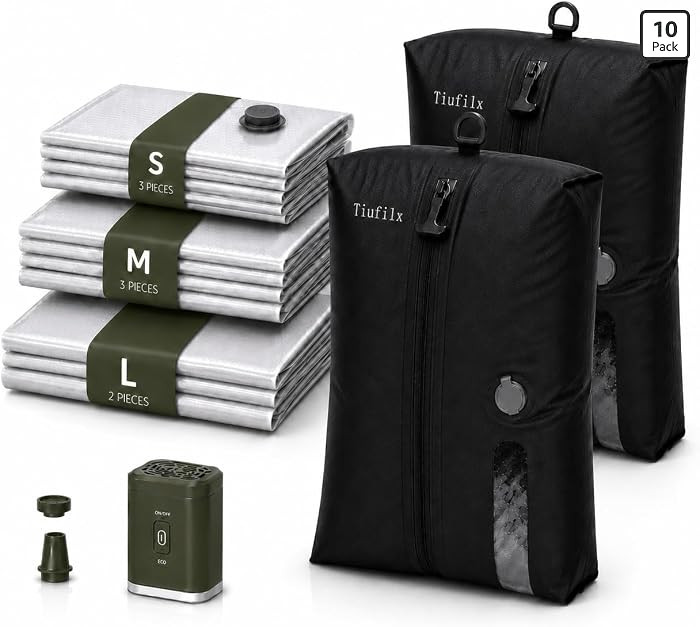 8+2 Pack Travel Vacuum Bags with Pump - Vacuum Seal Bags for Clothing Travel, Transparent & Heavy... | Amazon (US)