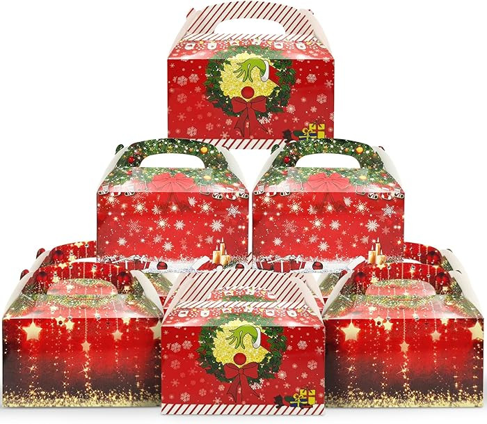 Maijoeyy 24 Pack 3 Designs,Red Christmas Boxes,Grinchmas Gift Wrap Boxes,Sparkling Stars Christma... | Amazon (US)