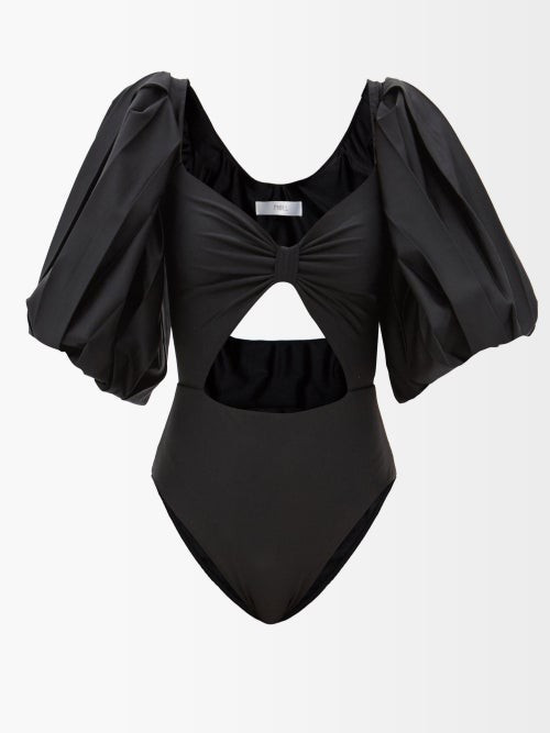Fe Noel - Puffed-sleeve Cutout Nylon Swimsuit - Womens - Black | Matches (US)