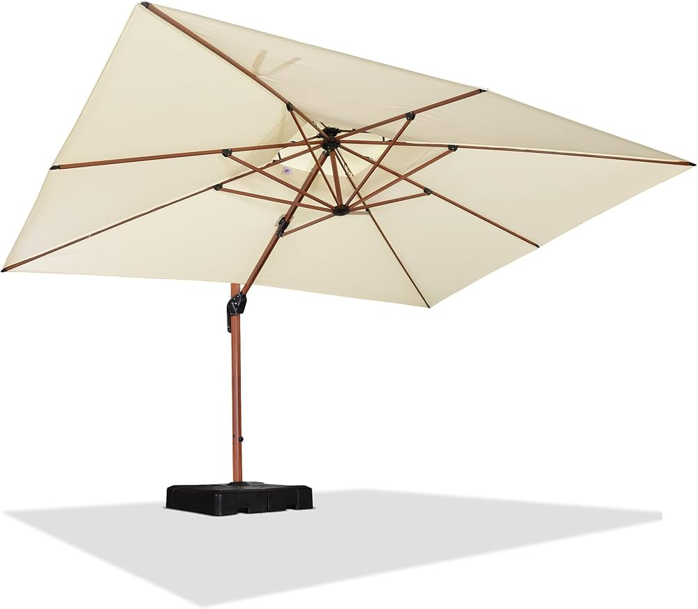 PURPLE LEAF 10' X 13' Double Top Deluxe Wood Pattern Rectangle Patio Umbrella Offset Hanging Umbr... | Amazon (US)